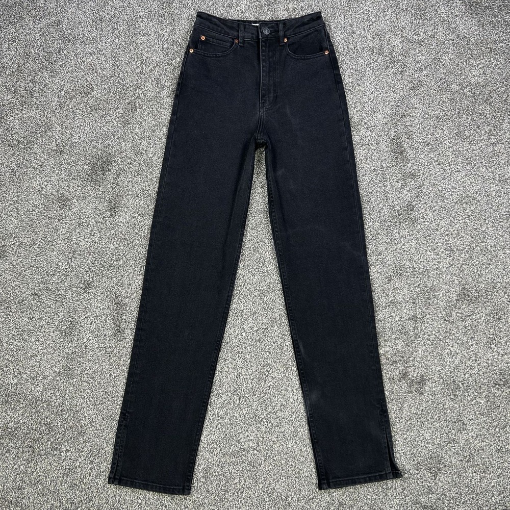 NEW Motel Denim Straight Leg Jean Black Wash Women XS/33L High Rise Ankle Slit